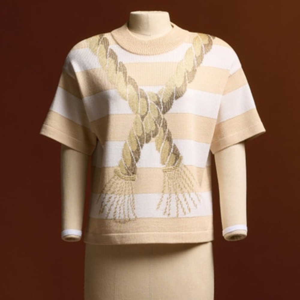 St. John Collection short sleeve nautical striped sweater. Sz L